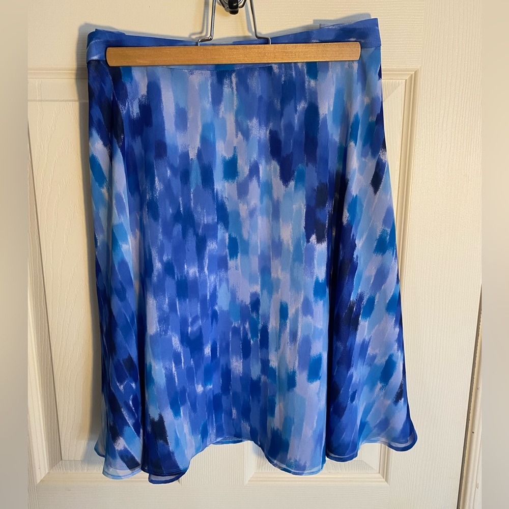 Calvin Klein blue watercolour swing a-line skirt (size 16)